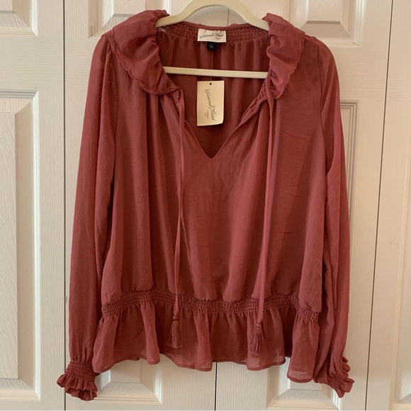 Universal Thread Long Sleeve Lined with Tassels Dusty Rose Blouse NWT Size S - Picture 2 of 15